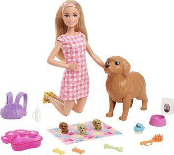 Лялька Барбі блондинка з вихованцями цуценятами Маленьке тріо Barbie HCK75 HCK75 фото