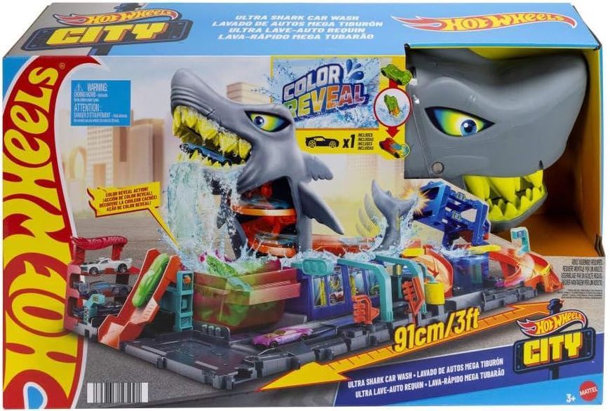 Великий трек Хот Вілс Супер акула змінний колір Автомийка Атака акули Hot Wheels Shark Car Wash HTN82 HTN82 фото